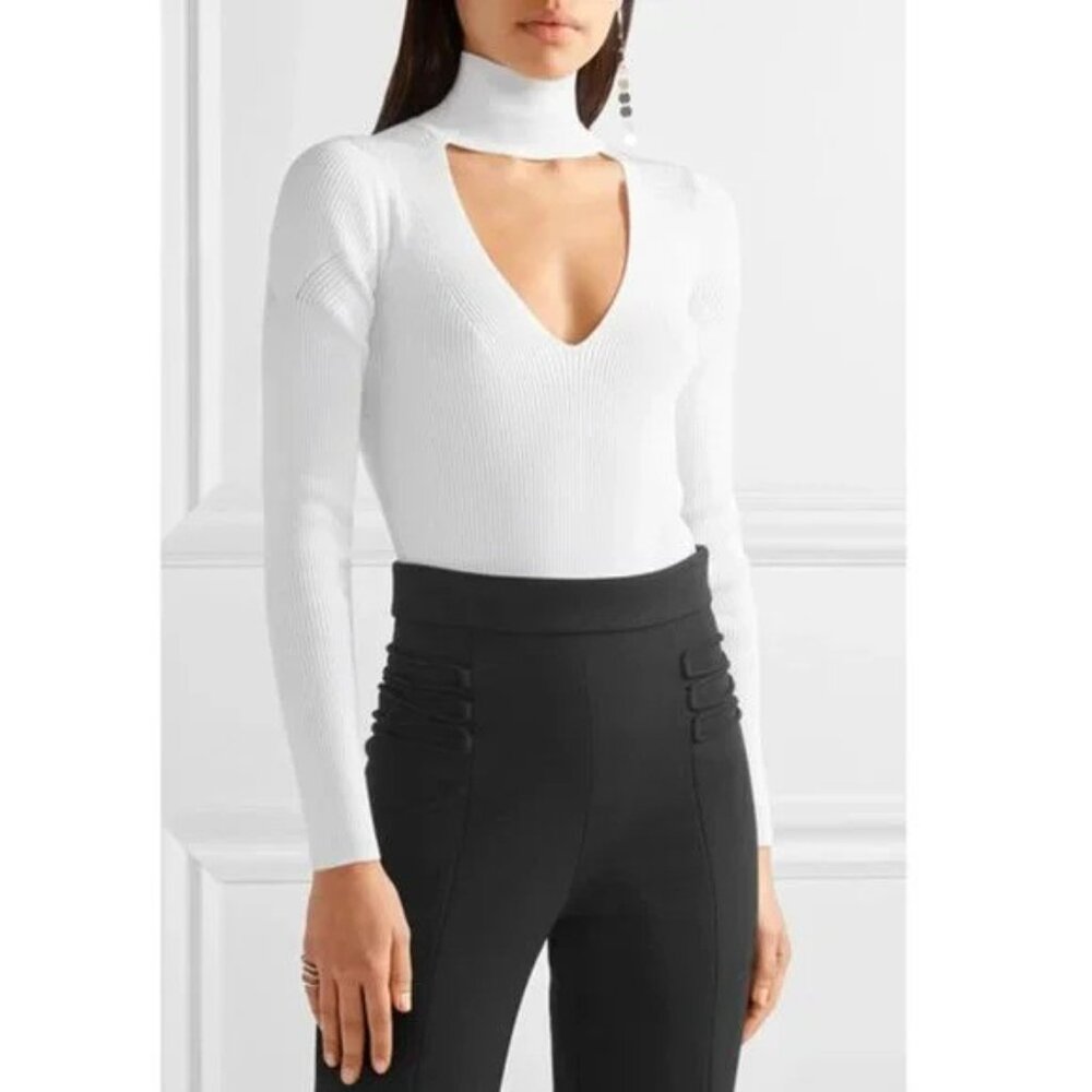 NWT Cushnie White Ribbed Bodysuit, Medium